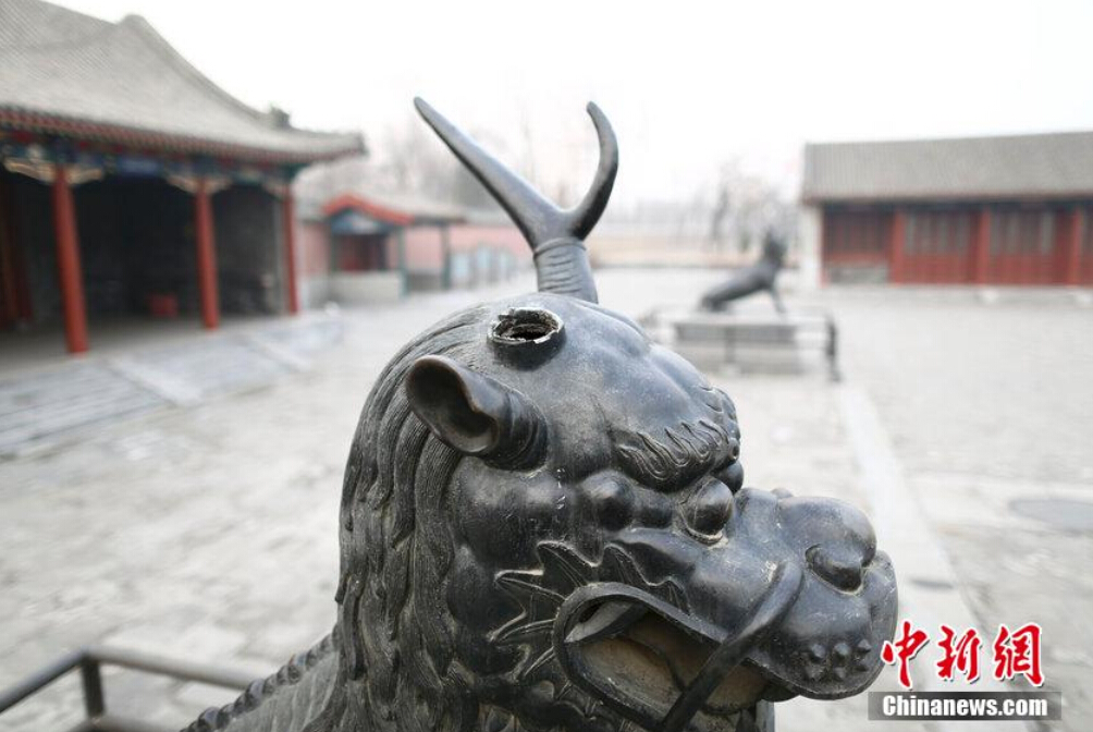 北京圆明园铜麒麟断角 园方称系仿制品