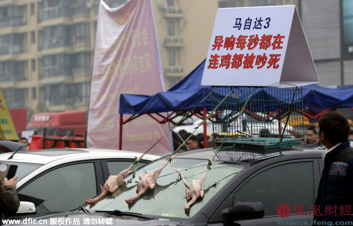 杭州举办2015中国问题车展 宝马车牵马维权