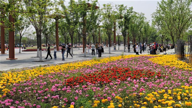 游客在北京世园会园区参观